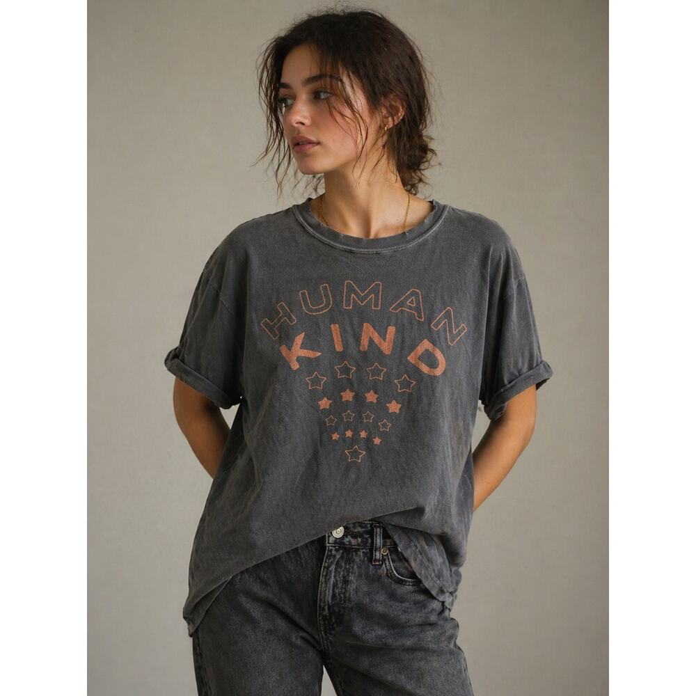 Girl Dangerous “Human Kind” Graphic Tee – Washed Charcoal Gray – Size S